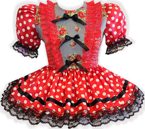 Ready to Wear Red Black Satin Polka Dots Adult Sissy Dress by Leanne's
