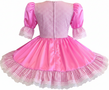 Keltie Custom Fit Pink Satin Gingham Adult Little Girl Sissy Dress by Leanne's
