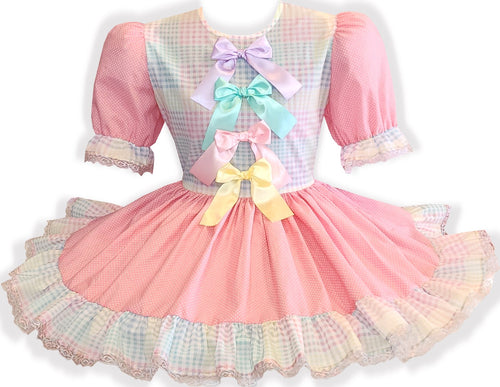2XL Ready to Wear Pink Polka Dots Rainbow Gingham Bows Adult Sissy Dress by Leanne's