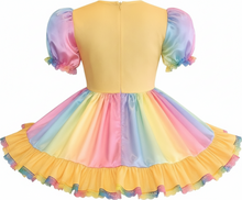 Zamie Custom Fit Rainbow Satin Yellow Polka Dots Adult Little Girl Sissy Dress by Leanne's
