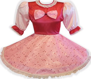 Ready to Wear Pink Satin Glitter Flowers Cute Adult Sissy Dress by Leanne's