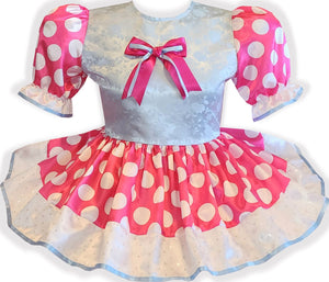 Ready to Wear Pink Polka Dots Satin Blue Adult Sissy Dress by Leanne's