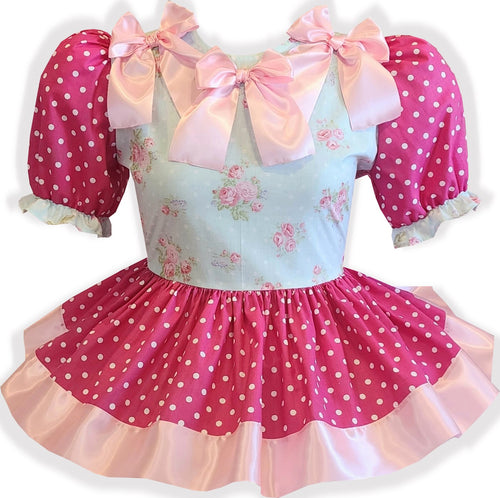 Ready to Wear Pink Polka Dots Flowers Bows Adult Sissy Dress by Leanne's