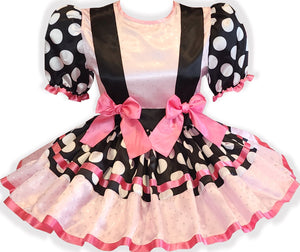 Aria Custom Fit Pink Stars Black Polka Dots Satin Adult Sissy Dress by Leanne's