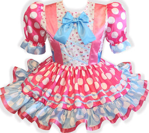 Ready to Wear Pink Blue Polka Dots Satin Adult Sissy Dress by Leanne's