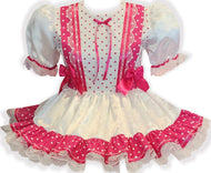 Kelsey Custom Fit Pink Polka Dots Satin Bows Adult Sissy Dress by Leanne's