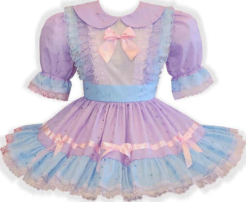 Gaby Custom Fit Blue Purple Eyelet Pink Lace Bows Adult Sissy Dress by Leanne's