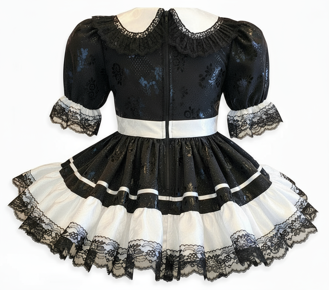 lacy black dress Riley Custom Fit Lacy Black and White Adult Sissy Dress by Leanne's – Leanne's Pretty Dresses