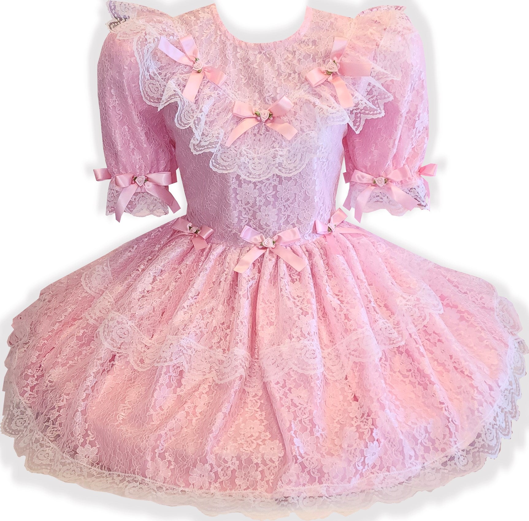 pink sissy dress Lockable Pink Satin Sissy Maid Dress: Frilly Apron, Puff Sleeves Cosplay