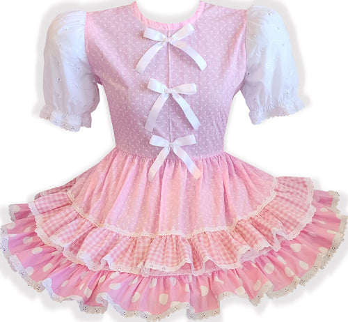 Ready to Wear Baby Girl Pink Eyelet Bows Adult Sissy Dress by Leanne's