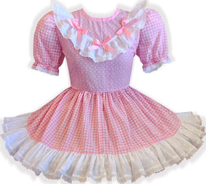 Ready to Wear Baby Pink Gingham Eyelet Bows Adult Sissy Dress by Leanne's