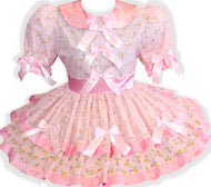 Kari Custom Fit Pink Satin Lace Flowers Bows Adult Sissy Dress by Leanne's