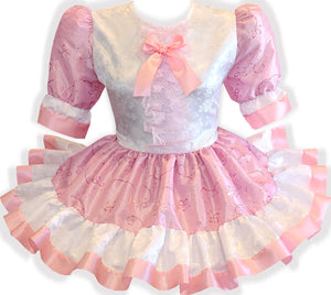Ready to Wear Pink Taffeta White Brocade Adult Sissy Dress by Leanne's