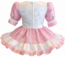 Shayla Custom Fit Pink Taffeta White Brocade Roses Adult Sissy Dress by Leanne's