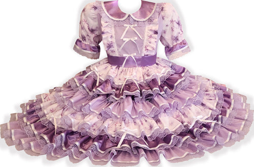 Ready to Wear Lavender Flowers Satin Ruffles Midi Dress Adult Sissy Dress by Leanne's
