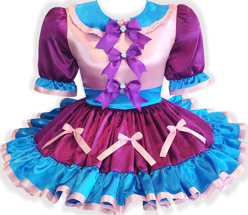 Hadi Custom Fit Pink Purple Blue Satin Bows Adult Sissy Dress by Leanne's