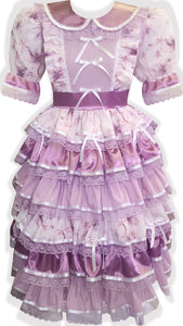 Ready to Wear Lavender Flowers Satin Ruffles Midi Dress Adult Sissy Dress by Leanne's