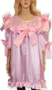 Custom Fit Pink Satin Stars Ruffles Bows Adult Sissy Nightgown by Leanne's