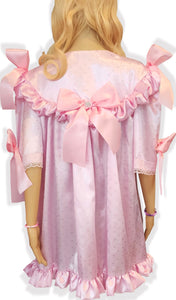 Custom Fit Pink Satin Stars Ruffles Bows Adult Sissy Nightgown by Leanne's