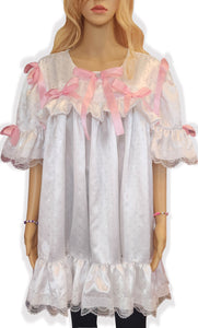 Custom Fit White Satin Stars Ruffles Bows Lace Adult Sissy Nightgown by Leanne's