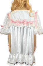 Custom Fit White Satin Stars Ruffles Bows Lace Adult Sissy Nightgown by Leanne's