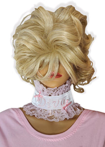 Ready to Wear White Satin Pink Lace Diva Embroidered Adult Baby Girl Sissy Collar by Leanne's