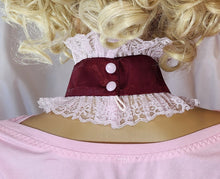 Burgundy Satin Pink Lace Bitch Embroidered Adult Baby Girl Sissy Collar by Leanne's