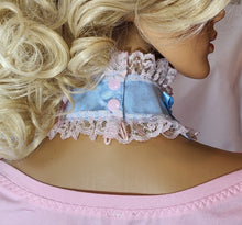 Baby Blue Satin Pink Lace Bimbo Embroidered Adult Baby Girl Sissy Collar by Leanne's