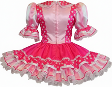 Brandi Custom Fit Pink Satin Polka Dots Strips Adult Little Girl Sissy Dress by Leanne's