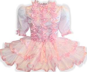 Tia Custom Fit Pink Satin Sparkle Organza Ruffles Adult Sissy Dress by Leanne's