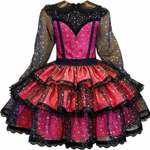 Reba Custom Fit Neon Pink Satin Black Star Organza Adult Little Girl Sissy Dress by Leanne's