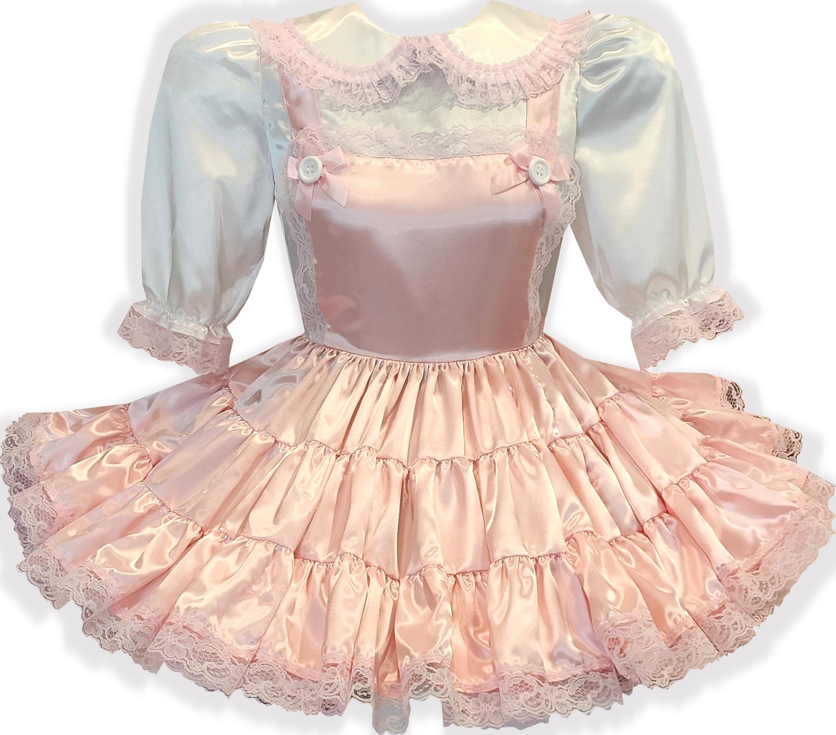 sissy dress ccc Lauren Custom Fit Pink White Satin Ruffles Adult by Leanne Leanne's Pretty Dresses It feels wonderful against the skin and complements your curves perfectly Tracy Custom Fit Baby Pink