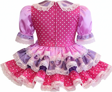 Della Custom Fit Pink Lavender Polka Dots Satin Adult Sissy Dress by Leanne's