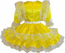 Eliza Custom Fit Yellow Satin Lacy Ruffles Bows Adult Sissy Dress by Leanne's