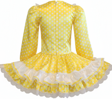Lizzie Custom Fit Long Sleeve Yellow Satin Polka Dots Adult Sissy Dress by Leanne's