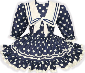 Ready to Wear Navy White Polka Dots Adult Sissy Sailorette Dress by Leanne's