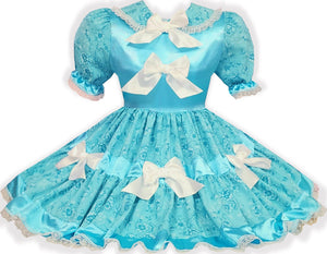 Ready to Wear Aqua Satin Flowers Adult Little Girl Sissy Dress by Leanne's