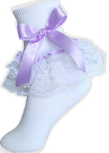 White Ruffle Socks Iridescent Lace Lavender Bows for ABDL Adult Sissy LG Leanne's