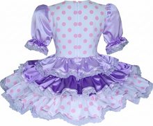 Piper Custom Fit Purple Lavender Satin Pink Polka Dots Adult Sissy Dress by Leanne's
