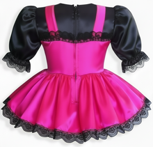 Paris Custom Fit Hot Pink Black Satin Adult Sissy Dress by Leanne's