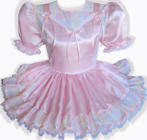 50.75" Ready to Wear EASTER Pink Satin Plaid Pastel Buttons Adult Sissy Dress by Leanne's