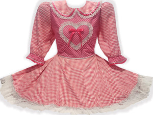 Ready-to-Wear Pink Gingham Heart Silver Lace Adult Sissy Dress by Leanne's