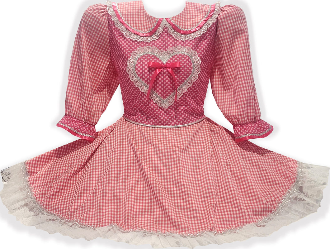Ready-to-Wear Pink Gingham Heart Silver Lace Adult Sissy Dress by Leanne's