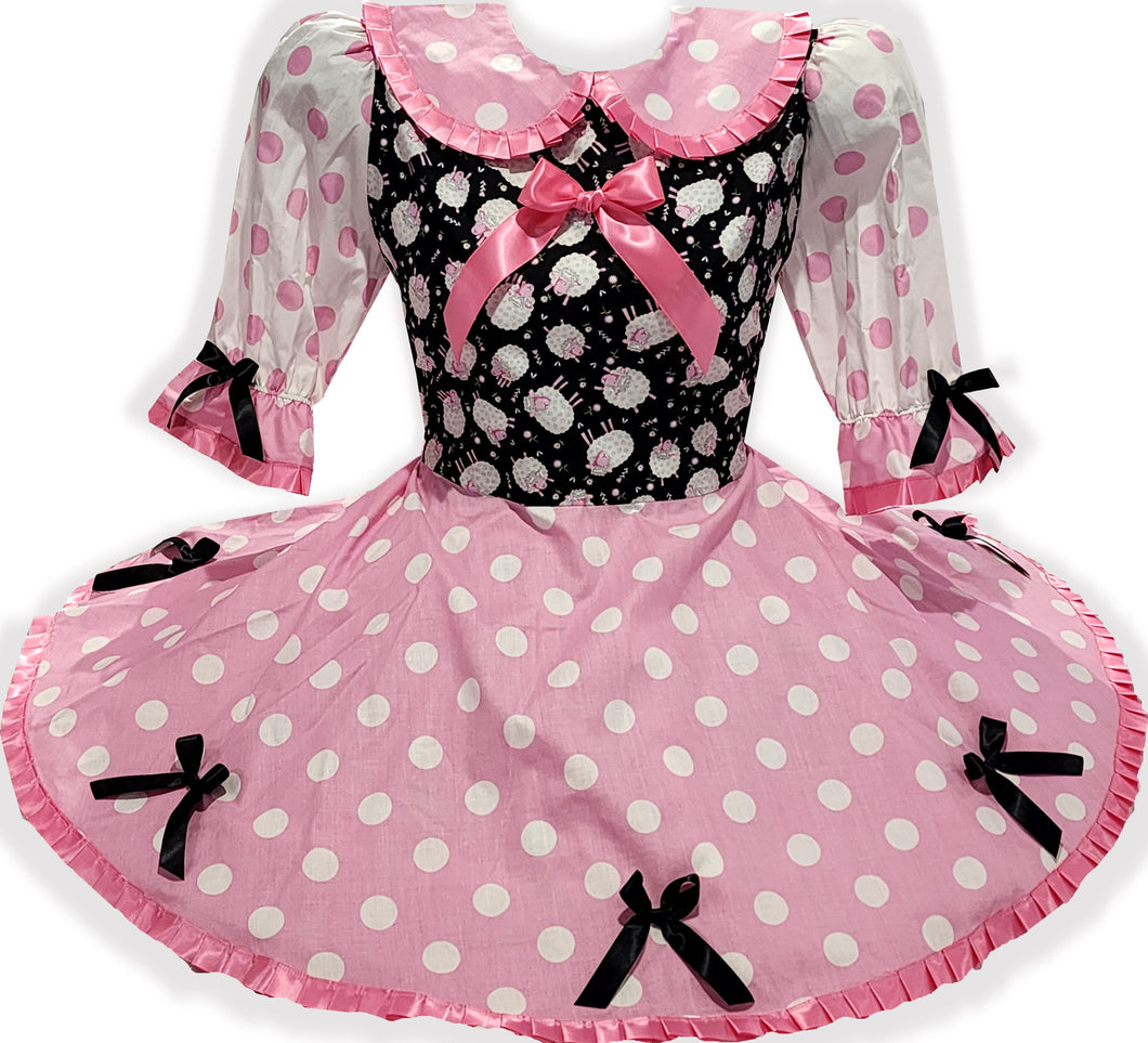 Ready-to-Wear Pink Polka Dots Lambs Bows Adult Sissy Dress by Leanne's