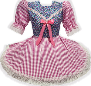 Ready-to-Wear Blue Floral Pink Gingham Adult Sissy Dress by Leanne's
