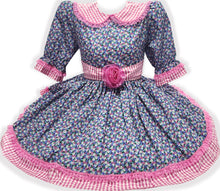 Ready-to-Wear Blue Floral Pink Lace Gingham Adult Sissy Dress & Sash by Leanne's