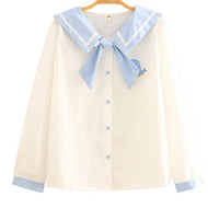 Vintage Sissy Sailor Shirt Button Front Blouse with Bow Tie - 2 Colors