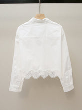 White Lace Hem Long Sleeve Button Front Sissy Blouse