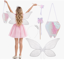 4 Piece Tooth Fairy Wings Wand Purse Crown Costume Kit Halloween for Sissy Lolita Dress up
