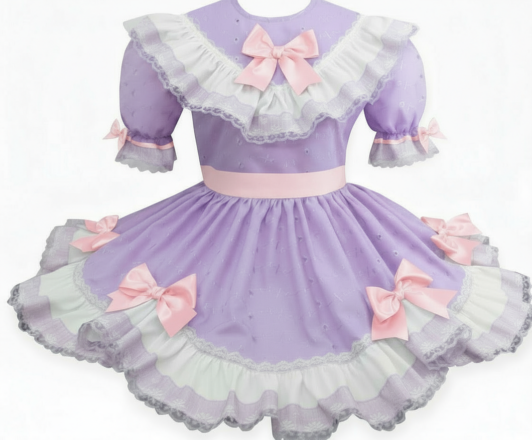 Violet Custom Fit Eyelet Ruffles Bows Adult Little Girl Sissy Dress by Leanne's